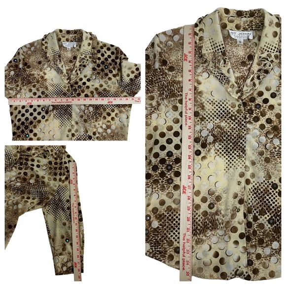 St. John Collection Blouse Sz 10 Ruffled Collar 3/4 Sleeve Marie Gray Embellish - Picture 15 of 16
